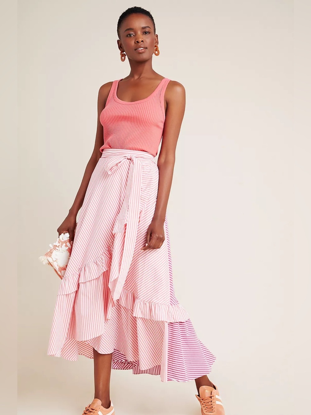 Anthropologie Maeve Penny Ruffled Striped Midi Skirt